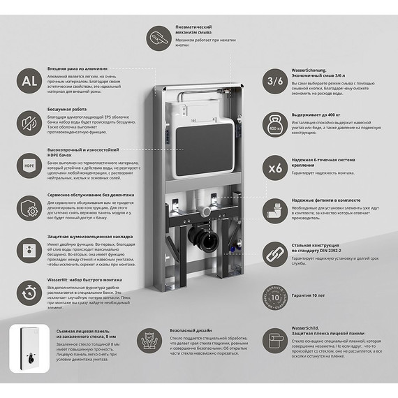 Инсталляция для унитаза WasserKraft Naab 86TLT.040.PE.WH - 4 Инсталляция для унитаза WasserKraft Naab 86TLT.040.PE.WH фото 4