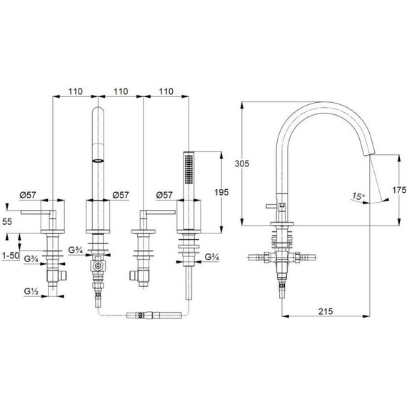 Смеситель для ванны Kludi Nova Fonte Puristic 204250515 фото 2