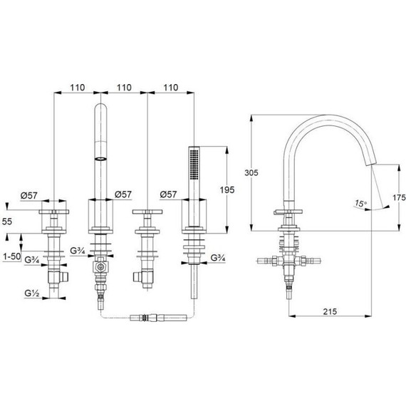 Смеситель для ванны Kludi Nova Fonte Classic 204250520 фото 2