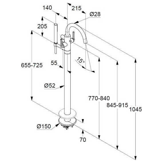 Смеситель для ванны Kludi Nova Fonte Puristic 205903915, черный матовый фото 3