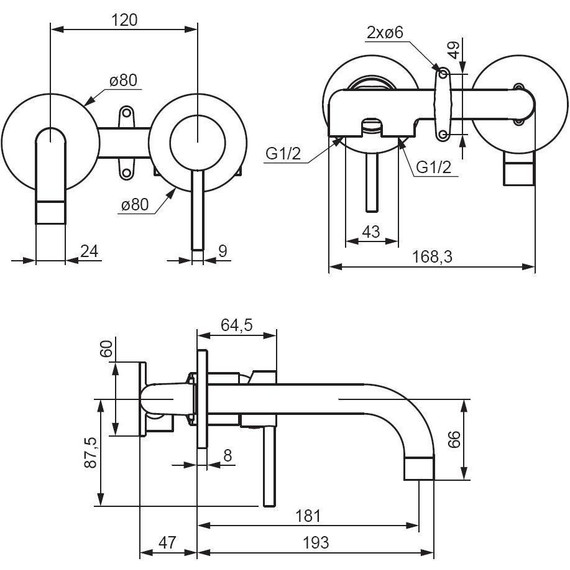 Смеситель для раковины настенный Damixa Scandinavian Pure 360260000, Цвет производителя: хром - 4 Смеситель для раковины настенный Damixa Scandinavian Pure 360260000, Цвет производителя: хром фото 4