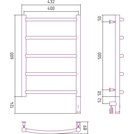 Полотенцесушитель электрический Сунержа Галант 3.0 П5 600x400 мм 03-5801-6040 R, золото фото 5