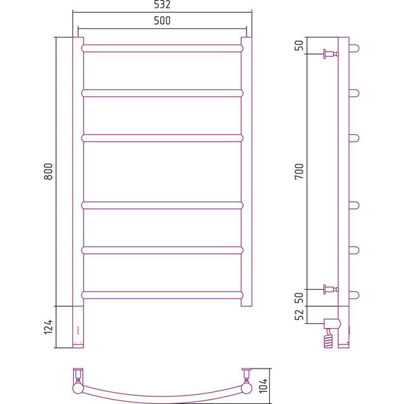 Полотенцесушитель электрический Сунержа Галант 3.0 П6 800x500 мм 05-5800-8050 L, состаренная бронза фото 5