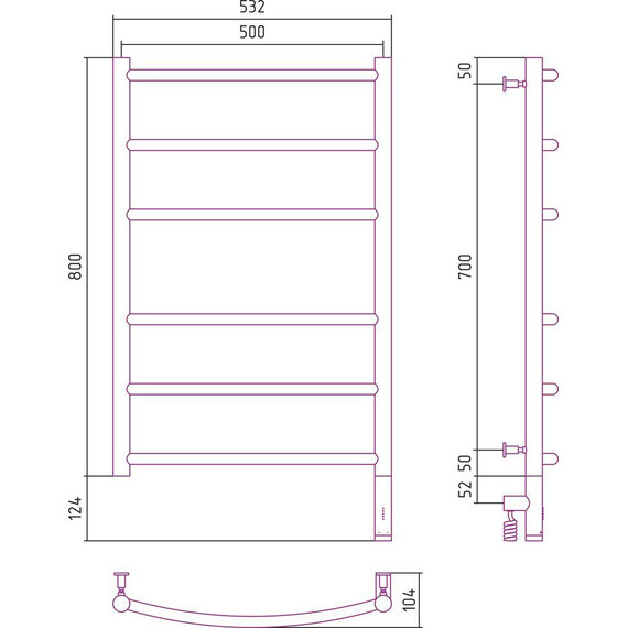 Полотенцесушитель электрический Сунержа Галант 3.0 П6 800x500 мм 071-5801-8050 R, сатин фото 5