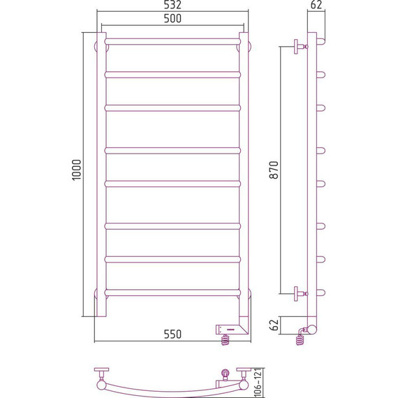 Полотенцесушитель электрический Сунержа Галант 2.0 П8 1000x500 мм 30-5201-1050 R, белый матовый фото 5