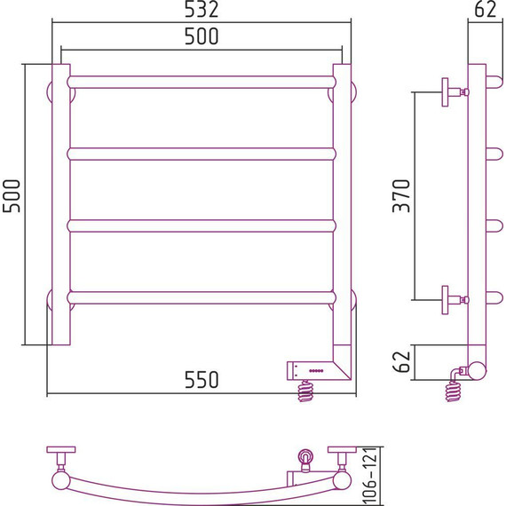 Полотенцесушитель электрический Сунержа Галант 2.0 П4 500x500 мм 30-5201-5050 R, белый матовый фото 5
