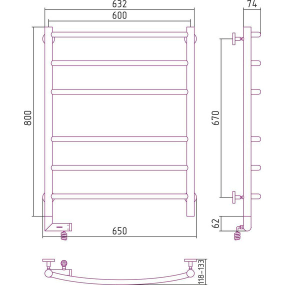 Полотенцесушитель электрический Сунержа Галант 2.0 П6 800x600 мм 31-5200-8060 L, чёрный матовый фото 5