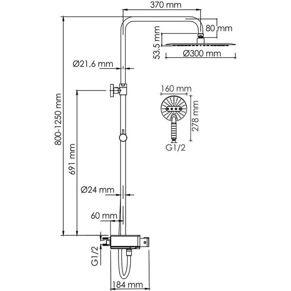 Душевая стойка с термостатом WasserKraft A113.116.059.CH Thermo - 3 Душевая стойка с термостатом WasserKraft A113.116.059.CH Thermo фото 3
