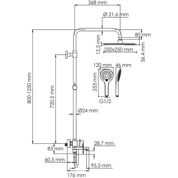Душевая стойка WasserKraft A185.254.155.WM, белый - 3 Душевая стойка WasserKraft A185.254.155.WM, белый фото 3