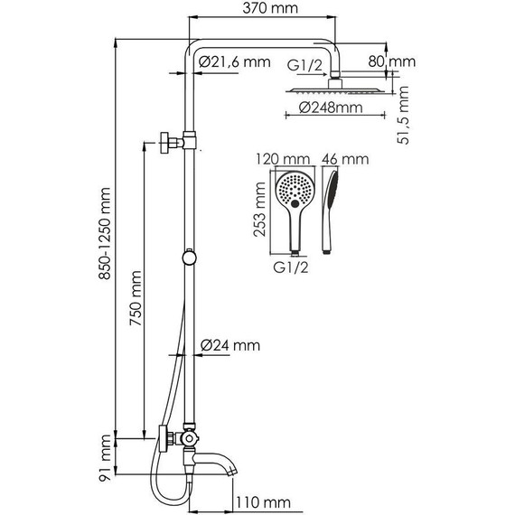 Душевая стойка с термостатом WasserKraft A188.257.155.WM Thermo, белый фото 3