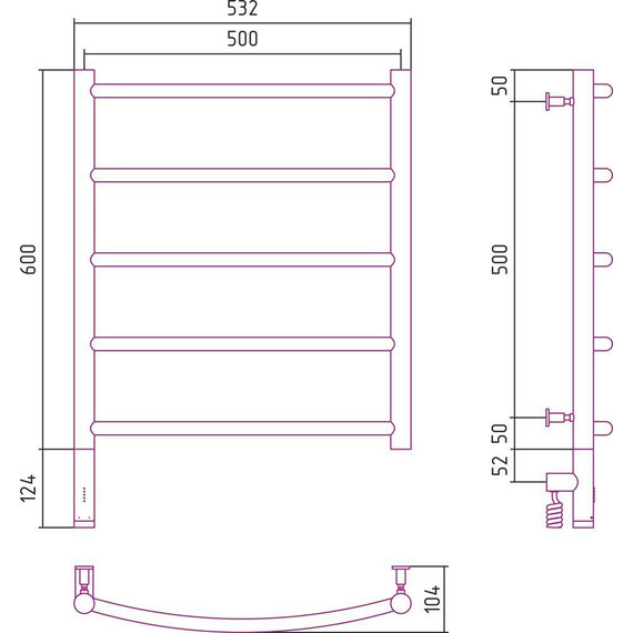 Полотенцесушитель электрический Сунержа Галант 3.0 П5 600x500 мм 020-5800-6050 L, шампань фото 5