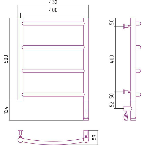Полотенцесушитель электрический Сунержа Галант 3.0 П4 500x400 мм 05-5801-5040 R, состаренная бронза фото 5