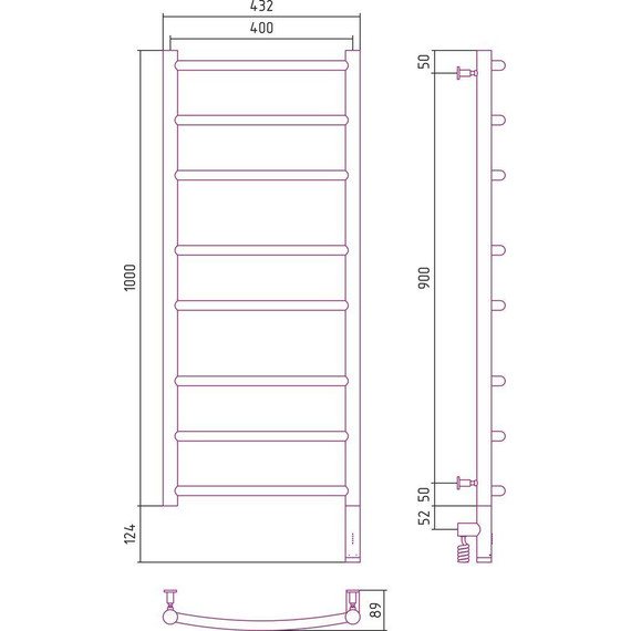 Полотенцесушитель электрический Сунержа Галант 3.0 П8 1000x400 мм 071-5801-1040 R, сатин фото 5