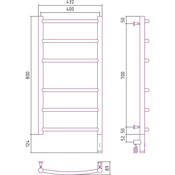 Полотенцесушитель электрический Сунержа Галант 3.0 П6 800x400 мм 071-5801-8040 R, сатин фото 5