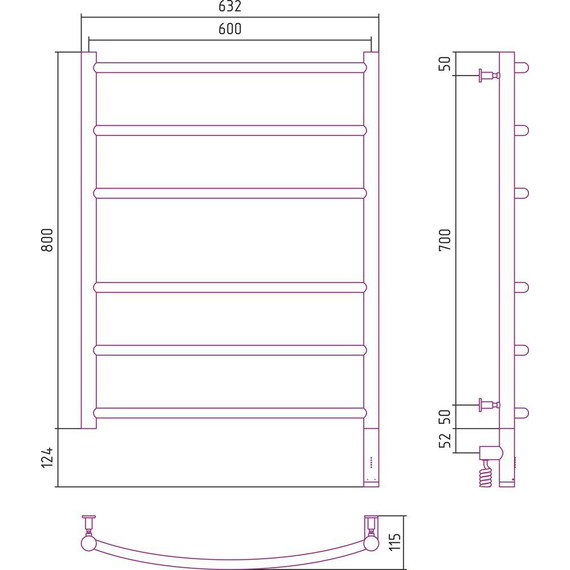 Полотенцесушитель электрический Сунержа Галант 3.0 П6 800x600 мм 071-5801-8060 R, сатин фото 5