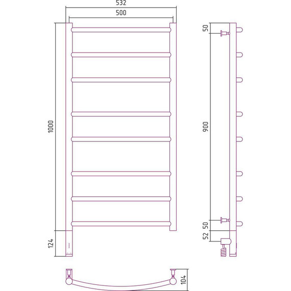 Полотенцесушитель электрический Сунержа Галант 3.0 П8 1000x500 мм 12-5800-1050 L, белый фото 4