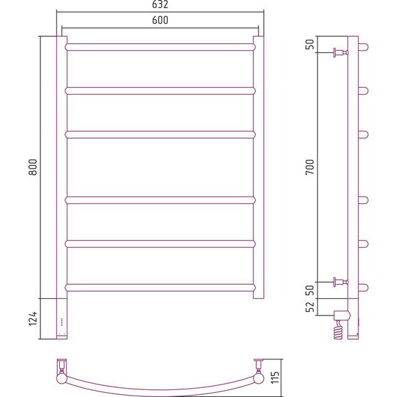 Полотенцесушитель электрический Сунержа Галант 3.0 П6 800x600 мм 12-5800-8060 L, белый фото 5