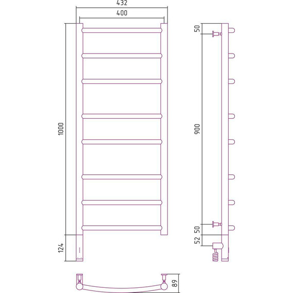 Полотенцесушитель электрический Сунержа Галант 3.0 П8 1000x400 мм 31-5800-1040 L, чёрный матовый фото 5