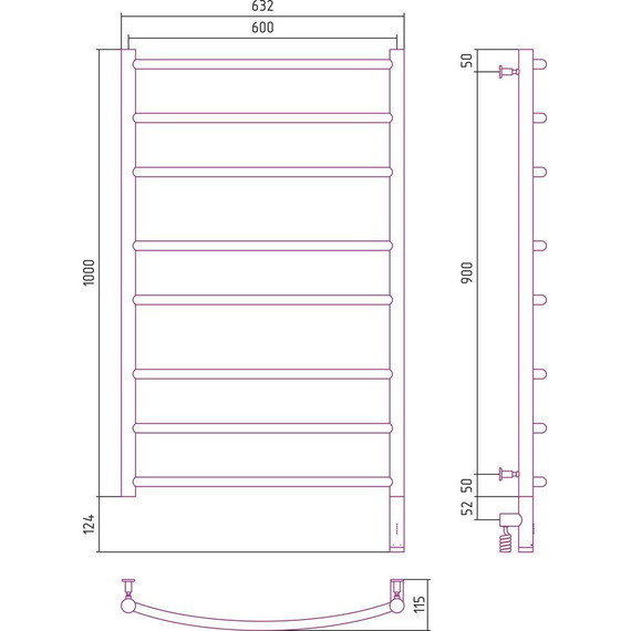 Полотенцесушитель электрический Сунержа Галант 3.0 П8 1000x600 мм 31-5801-1060 R, чёрный матовый фото 5