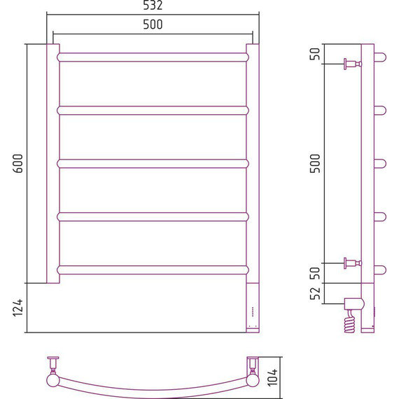 Полотенцесушитель электрический Сунержа Галант 3.0 П5 600x500 мм 31-5801-6050 R, чёрный матовый фото 5