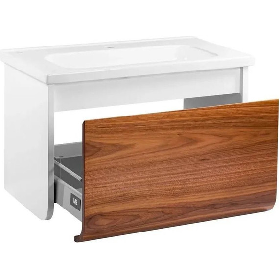 Тумба подвесная с раковиной Pestan Vision 80 см VSN800T-CR (раковина Creavit 80) дуб орех/белый фото 4