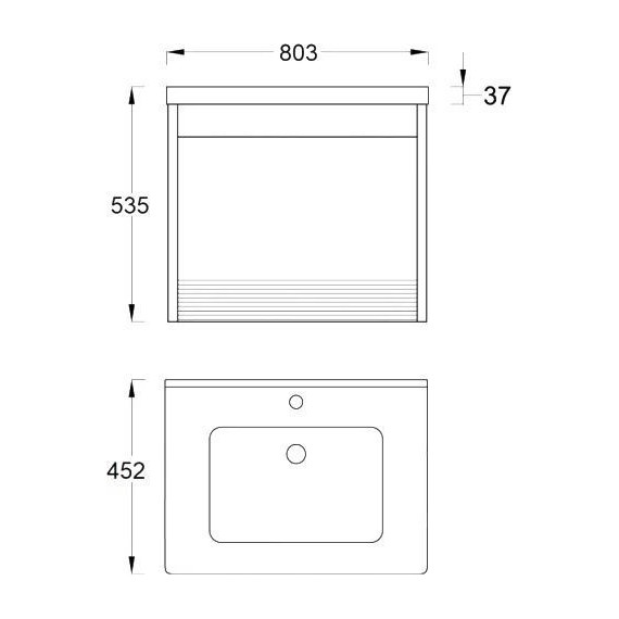 Тумба подвесная с раковиной Pestan Vision 80 см VSN800T-CR (раковина Creavit 80) дуб орех/белый фото 6