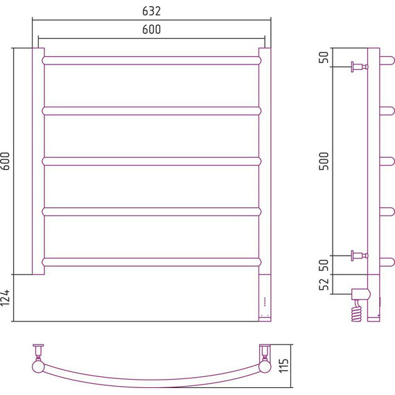 Полотенцесушитель электрический Сунержа Галант 3.0 П5 600x600 мм 05-5801-6060 R, состаренная бронза - 5 Полотенцесушитель электрический Сунержа Галант 3.0 П5 600x600 мм 05-5801-6060 R, состаренная бронза фото 5