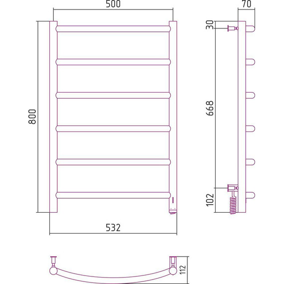 Полотенцесушитель электрический Сунержа Галант 4.0 П6 800x500 мм 071-0831-8050 R, сатин фото 5