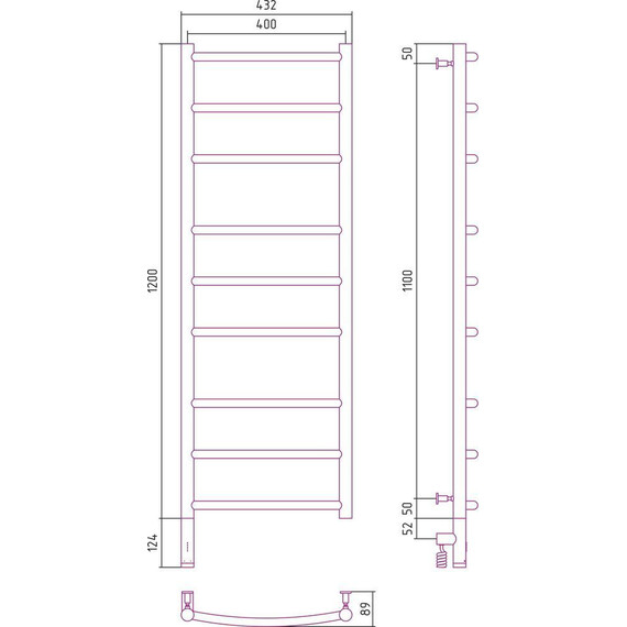 Полотенцесушитель электрический Сунержа Галант 3.0 П9 1200x400 мм 071-5800-1240 L, сатин фото 5