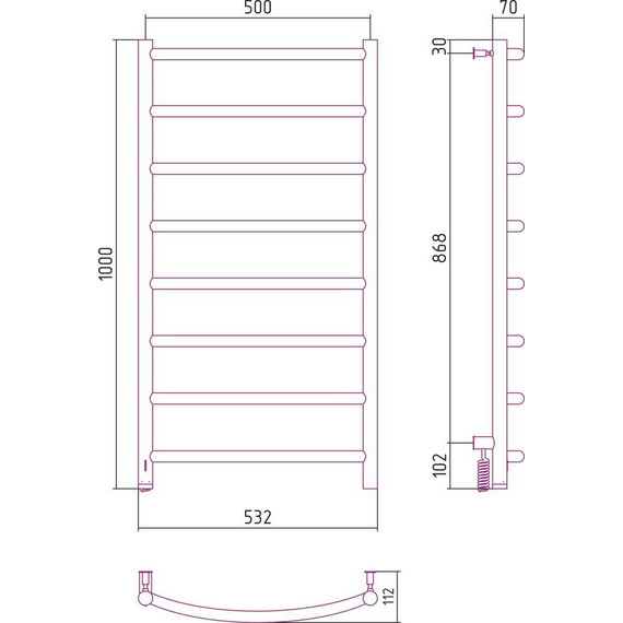 Полотенцесушитель электрический Сунержа Галант 4.0 П8 1000x500 мм 12-0830-1050 L, белый фото 5