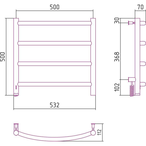 Полотенцесушитель электрический Сунержа Галант 4.0 П4 500x500 мм 12-0830-5050 L, белый фото 5