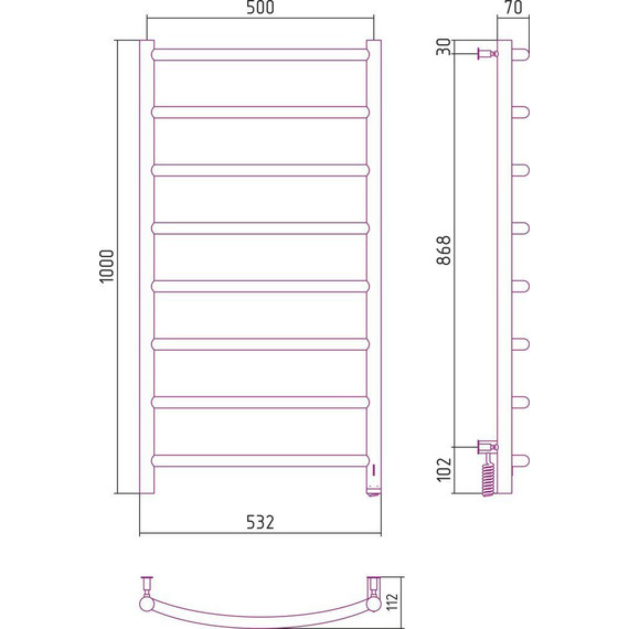 Полотенцесушитель электрический Сунержа Галант 4.0 П8 1000x500 мм 12-0831-1050 R, белый фото 5