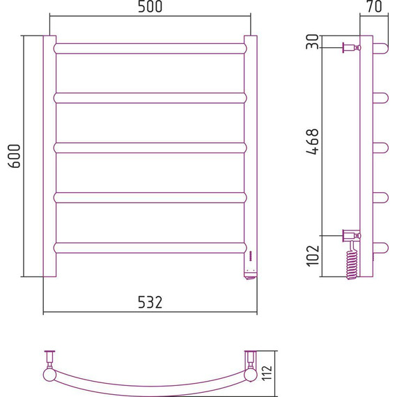 Полотенцесушитель электрический Сунержа Галант 4.0 П5 600x500 мм 12-0831-6050 R, белый фото 5