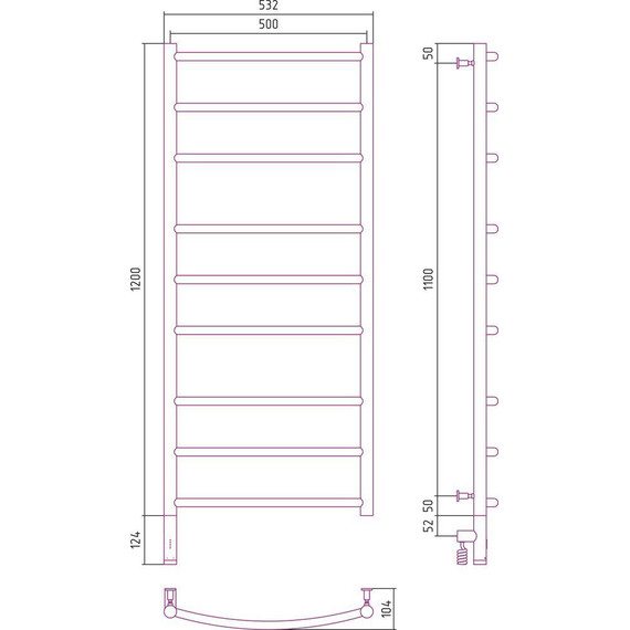 Полотенцесушитель электрический Сунержа Галант 3.0 П9 1200x500 мм 12-5800-1250 L, белый фото 5