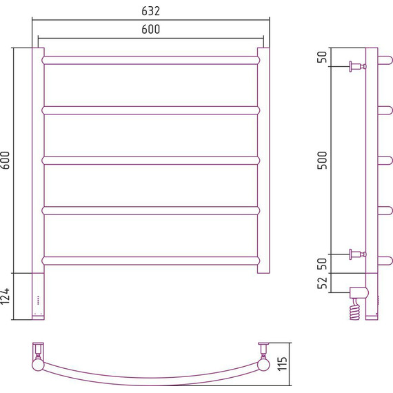 Полотенцесушитель электрический Сунержа Галант 3.0 П5 600x600 мм 12-5800-6060 L, белый фото 5