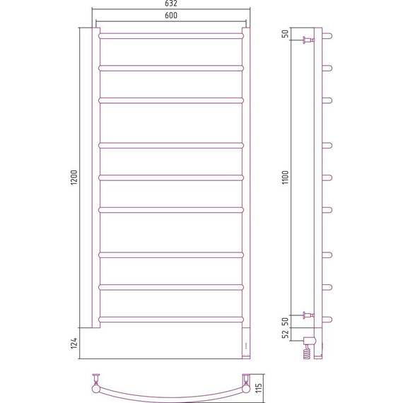 Полотенцесушитель электрический Сунержа Галант 3.0 П9 1200x600 мм 12-5801-1260 R, белый фото 5
