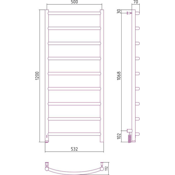 Полотенцесушитель электрический Сунержа Галант 4.0 П9 1200x500 мм 15-0830-1250 L, тёмный титан муар фото 5