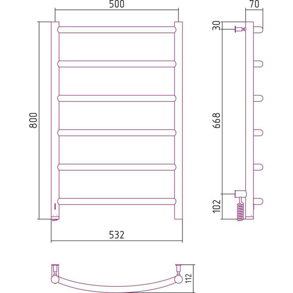 Полотенцесушитель электрический Сунержа Галант 4.0 П6 800x500 мм 30-0830-8050 L, белый матовый фото 5
