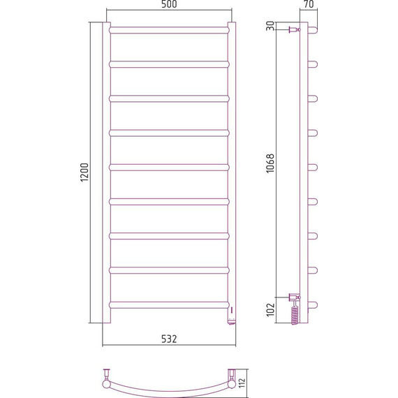 Полотенцесушитель электрический Сунержа Галант 4.0 П9 1200x500 мм 30-0831-1250 R, белый матовый фото 5