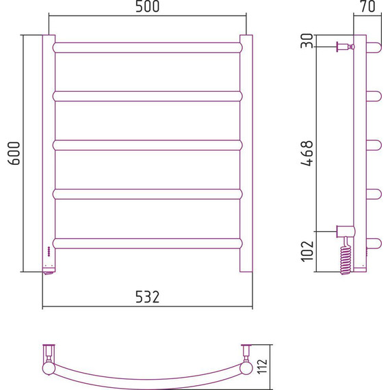 Полотенцесушитель электрический Сунержа Галант 4.0 П5 600x500 мм 31-0830-6050 L, чёрный матовый фото 5