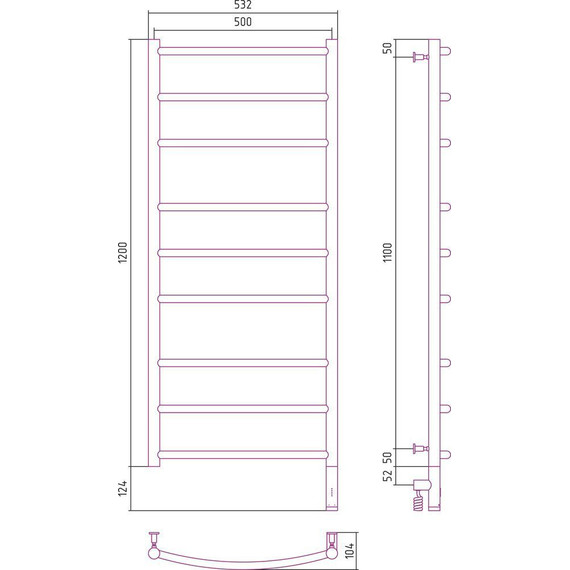 Полотенцесушитель электрический Сунержа Галант 3.0 П9 1200x500 мм 31-5801-1250 R, чёрный матовый фото 5
