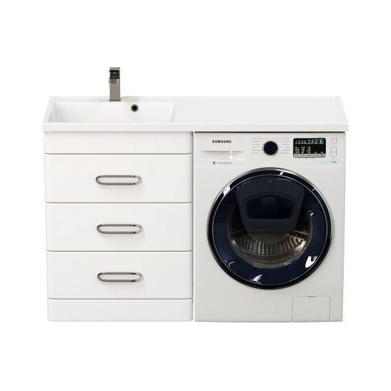 Тумба напольная с раковиной-столешницей Mirsant Fuji 120 см с доводчиком L (раковина Fly2) белый фото 3