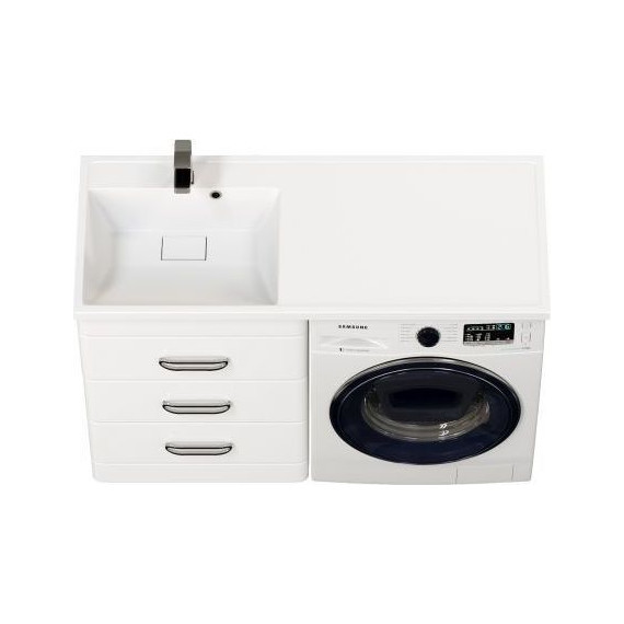 Тумба напольная с раковиной-столешницей Mirsant Fuji 120 см с доводчиком L (раковина Fly2) белый фото 2