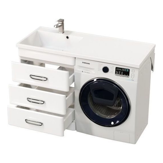 Тумба напольная с раковиной-столешницей Mirsant Fuji 120 см с доводчиком L (раковина Fly2) белый фото 4