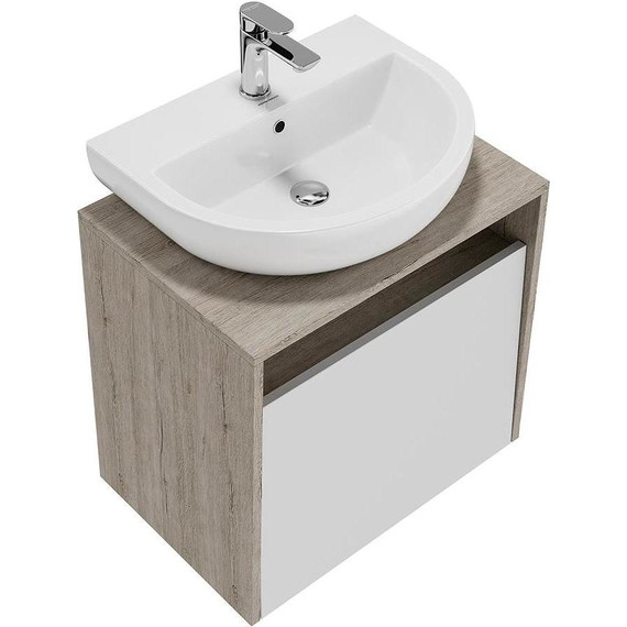 Тумба подвесная со столешницей Kerama Marazzi Pro 60 см PRO.60.1\WHT, дуб орегон/белый глянцевый фото 4