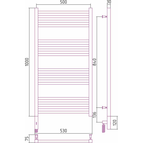 Полотенцесушитель электрический Сунержа Модус 3.0 П16 1000x500 мм 020-5700-1050 L, шампань фото 5