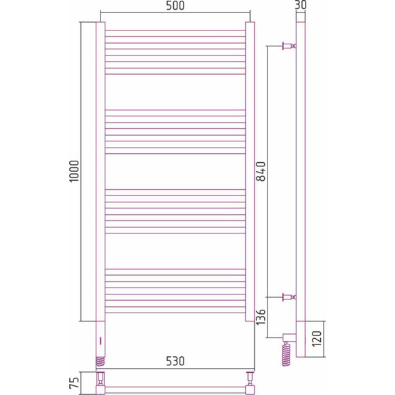 Полотенцесушитель электрический Сунержа Модус 3.0 П16 1000x500 мм 31-5700-1050 L, чёрный матовый фото 5