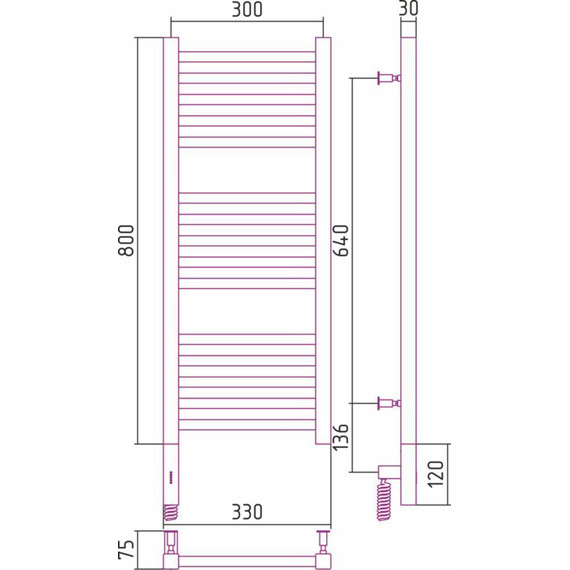Полотенцесушитель электрический Сунержа Модус 3.0 П15 800x300 мм 12-5700-8030 L, белый фото 5