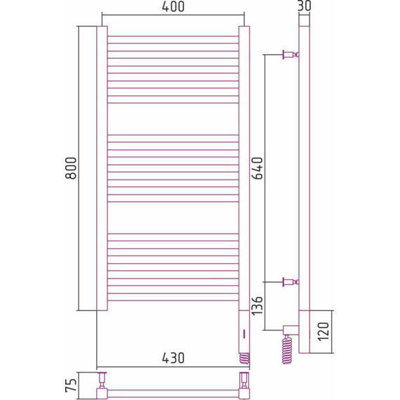 Полотенцесушитель электрический Сунержа Модус 3.0 П15 800x400 мм 03-5701-8040 R, золото фото 5