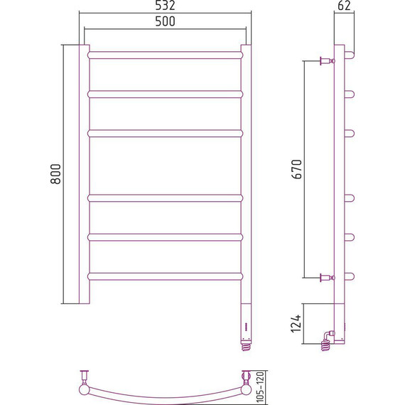 Полотенцесушитель электрический Сунержа Галант П6 800x500 мм 31-5401-8050 R, чёрный матовый фото 11